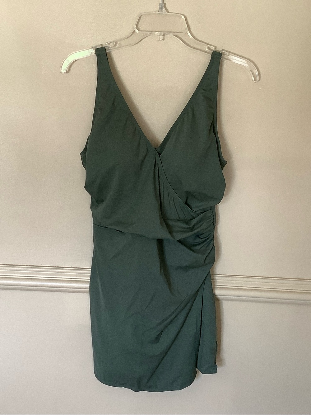Denim&Co Deep Green One-Piece Swimsuit with V-Neck